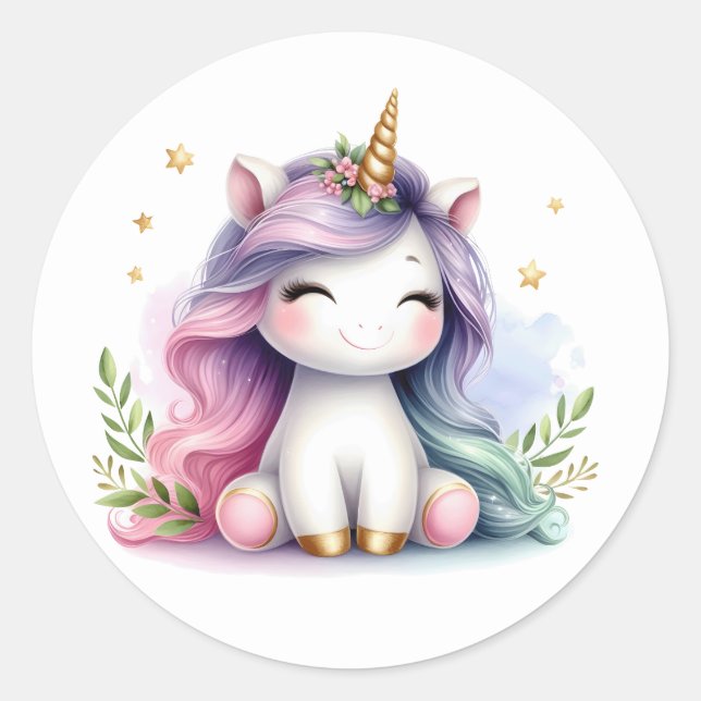 Pretty Watercolour Unicorn Stickers (Front)