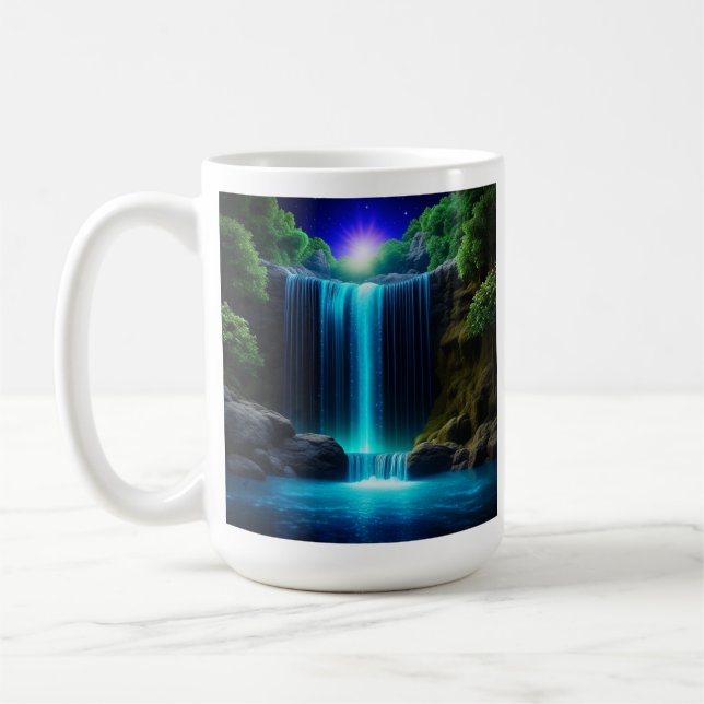 Pretty Waterfall at Night Mystical Personalised Coffee Mug (Left)