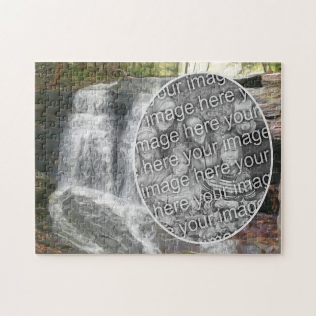 Pretty Waterfall Oil Painting Add Your Photo Jigsaw Puzzle (Horizontal)