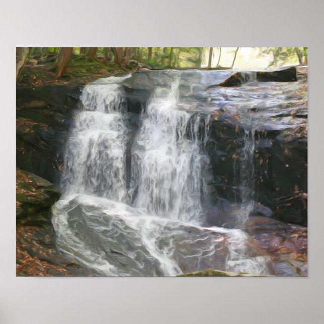 Pretty Waterfall Oil Photo Painting Poster (Front)