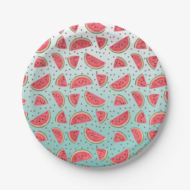 Pretty watermelon slices and seeds pattern paper plate (Front)