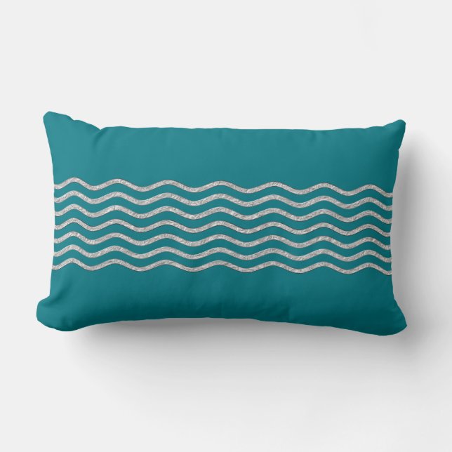 Pretty Waves Border silver + your backgr. & ideas Lumbar Cushion (Front)