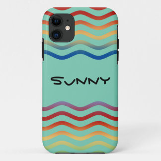 Pretty Waves coloured + your backgr., text & ideas iPhone 11 Case