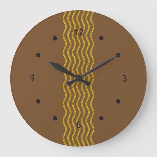Pretty Waves gold + your backgr., text & ideas Large Clock (Front)