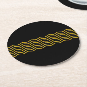 Pretty Waves gold + your backgr., text & ideas Round Paper Coaster