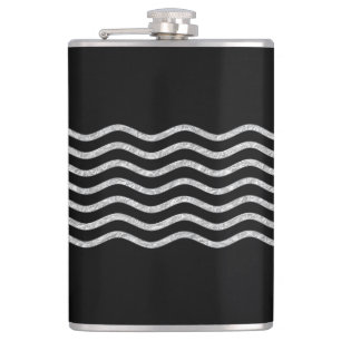 Pretty Waves silver + your backgr., text & ideas Hip Flask