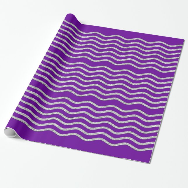 Pretty Waves silver + your backgr., text & ideas Wrapping Paper (Unrolled)
