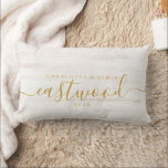Pretty Wedding Couple Name  Lumbar Cushion<br><div class="desc">A pretty newlyweds keepsake pillow gift with a gold monogram script name and date of wedding.</div>