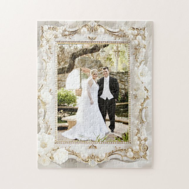 Pretty Wedding Personalized Photo Jigsaw Puzzle (Vertical)