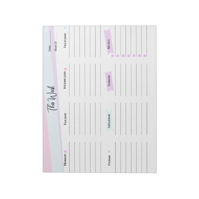 Pretty Weekly Planner & To-Do List Notepad (Rotated)