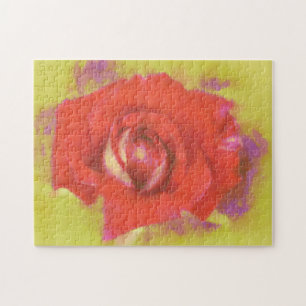 Pretty Wet Watercolor Red Pink Rose Art Puzzle