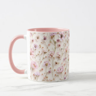 Pretty Whimsical 3D Wildflower In Pink And lilac Mug