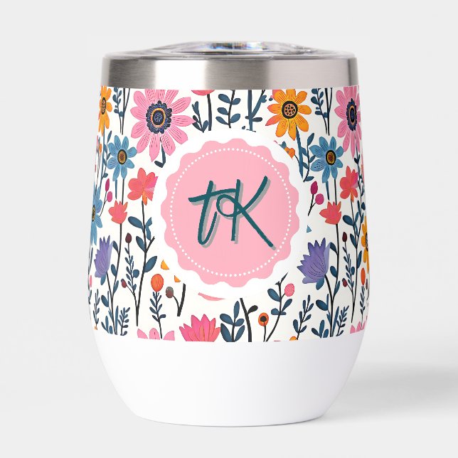 Pretty Whimsical Colourful Flowers Monogrammed (Front)