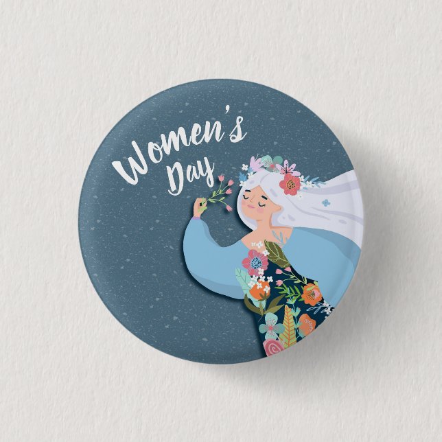 Pretty Whimsical Flower Lady Women's Day 3 Cm Round Badge (Front)