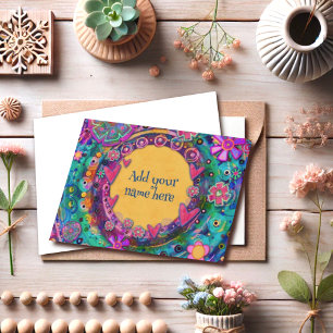 Pretty Whimsical Fun Pink Yellow Floral Customised Card