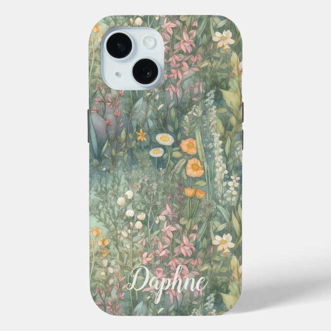 Pretty Whimsical Wildflower Garden Custom Name Case-Mate iPhone Case (Back)