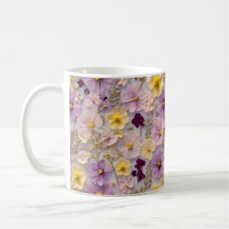 Pretty Whimsical Wildflower In Pink And Yellow Coffee Mug