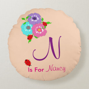 Pretty Whimsy Custom Baby Name Round Cushion