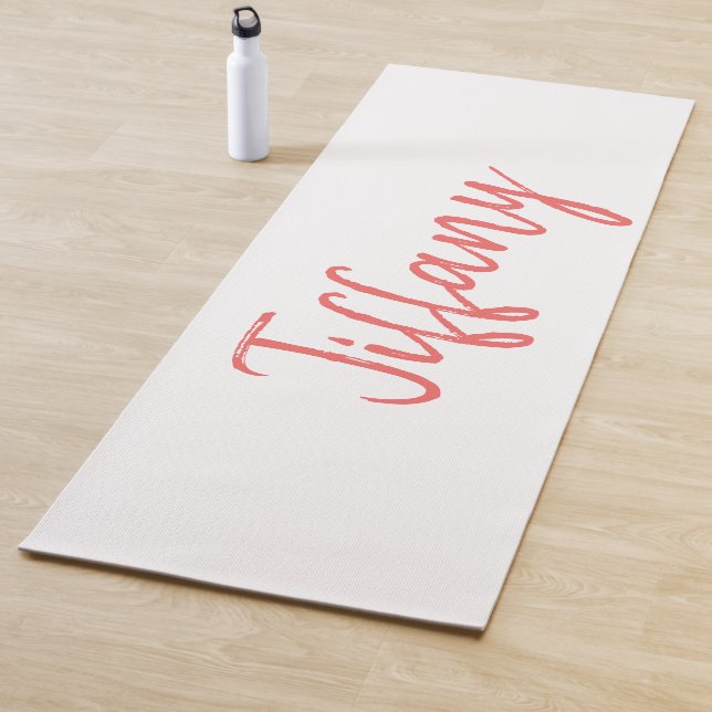 Pretty White and Coral Yoga Mat (In Situ)