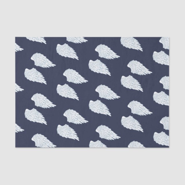 Pretty White Angel Wings & Navy Tissue Paper (Front)