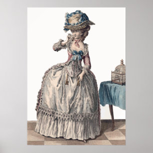 Pretty White Antique French Regency Fashion Poster