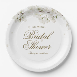 Pretty White Blossom Bridal Shower Paper Plate