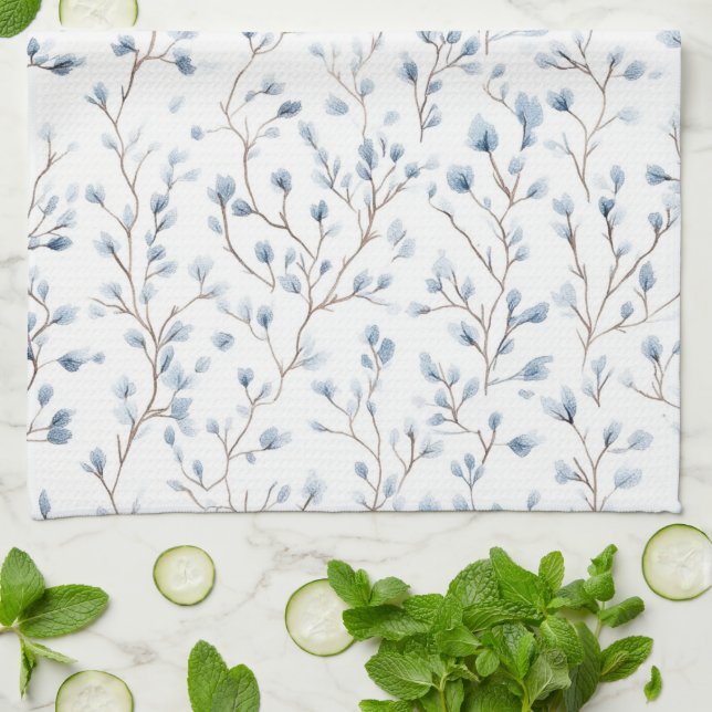 Pretty White Blue Floral Bridal Shower Tea Towel (Folded)