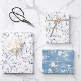 Pretty White Blue Floral Bridal Shower Wrapping Paper Sheet