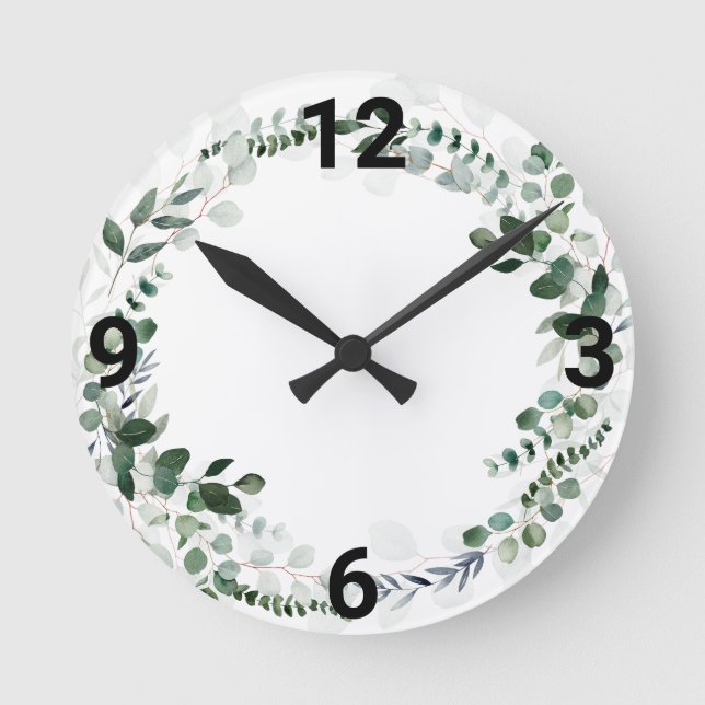 PRETTY WHITE BOTANICAL WALL CLOCK (Front)