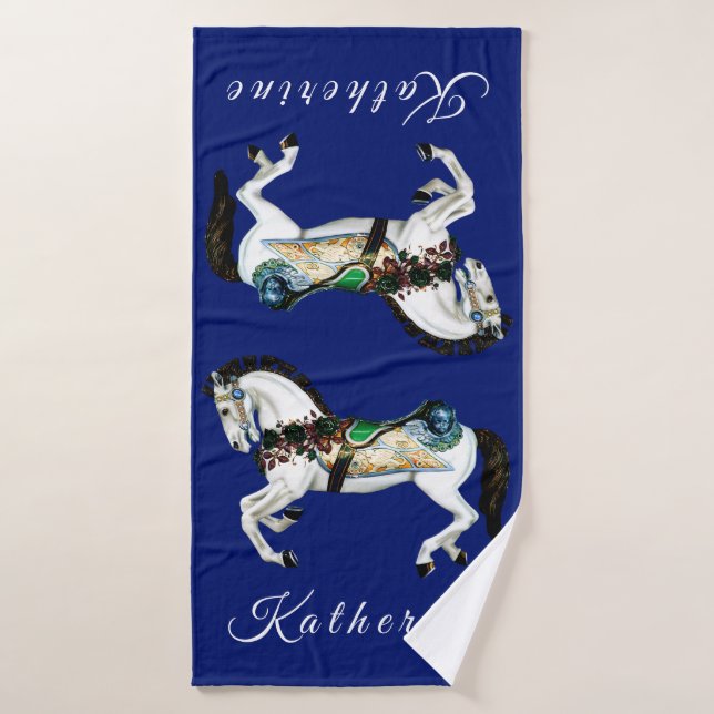 Pretty White Carousel Horse Bath Towel Set (Bath Towel)
