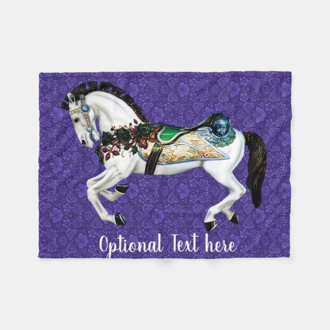 Pretty White Carousel Horse Fleece Blanket (Front (Horizontal))