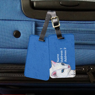Pretty White Cat Bright Light Blue eyes Luggage Tag