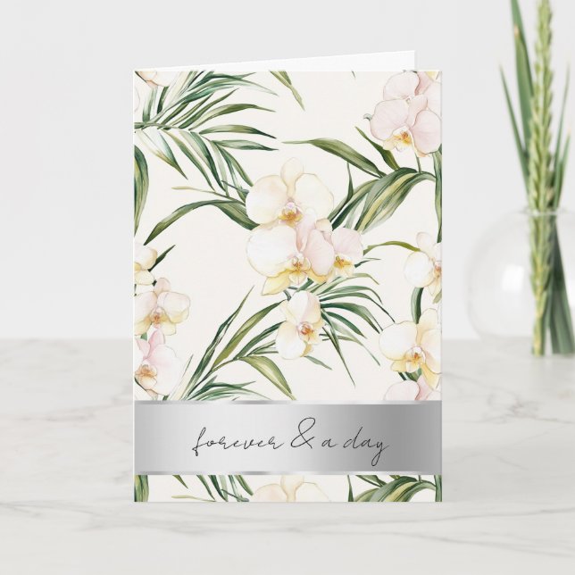 Pretty White Cream Orchids Wedding Card (Front)
