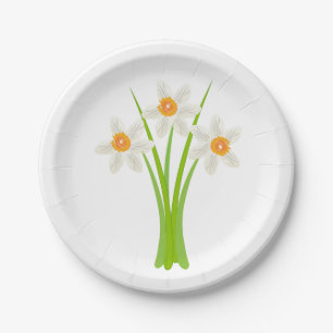 Pretty White Daffodils Flower Garden Party Paper Plate
