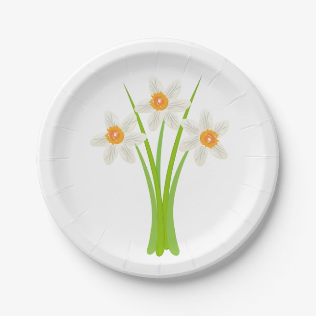 Pretty White Daffodils Flower Garden Party Paper Plate (Front)