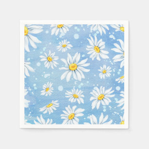 Pretty White Daisies on Blue Napkin