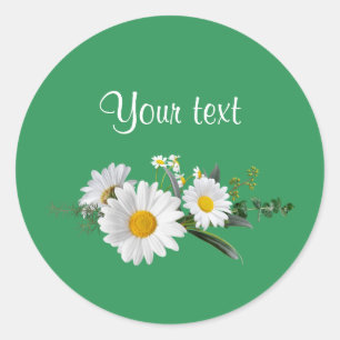 Pretty White Daisies Template, Customisable, Classic Round Sticker