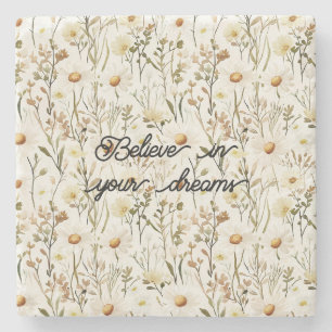 Pretty White Daisy Flowers Birthday Stone Coaster