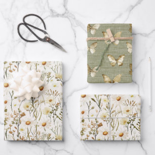 Pretty White Daisy Flowers Green Birthday Wrapping Paper Sheet