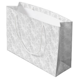 Pretty White Damask Floral Print Large Gift Bag