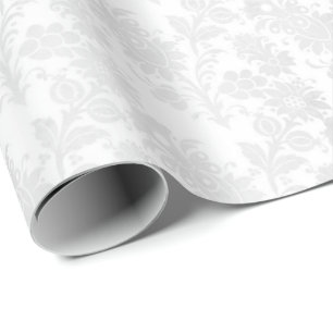 Pretty White Damask Floral Print Wrapping Paper
