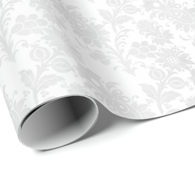 Pretty White Damask Floral Print Wrapping Paper (Roll Corner)