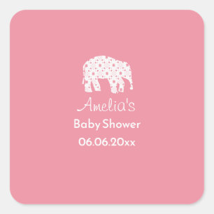 Pretty White Elephant Personalised Baby Shower Square Sticker