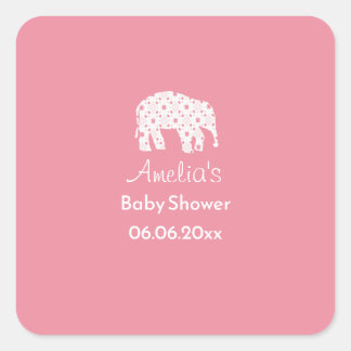 Pretty White Elephant Personalised Baby Shower  Square Sticker