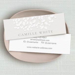 Pretty White Embossed Look Leaves Mini Business Card