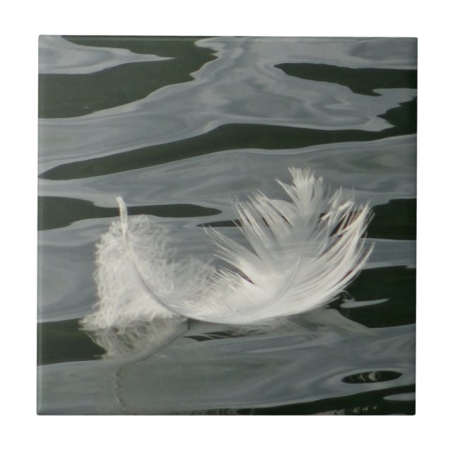 Pretty white feather ceramic tile (Front)