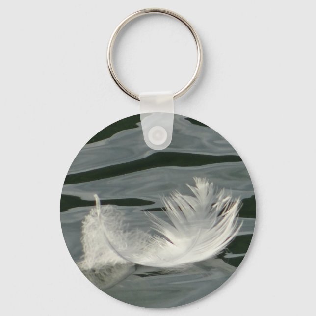 Pretty white feather key ring (Front)