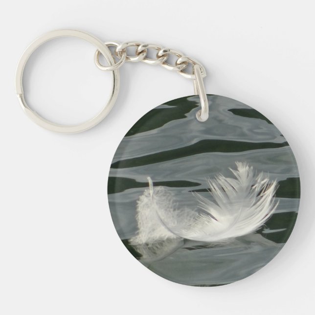 Pretty white feather key ring (Front)