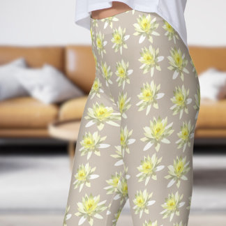 Pretty White Floral Pale Bloom Pattern Leggings