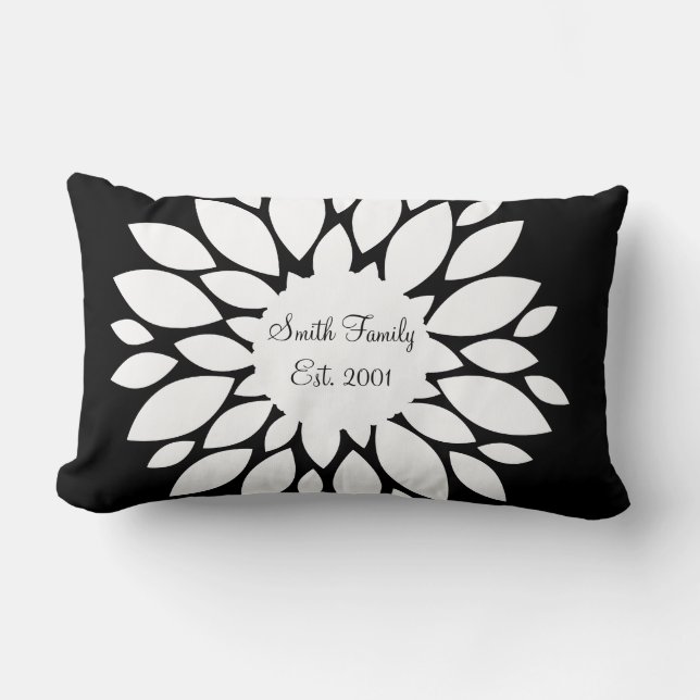 Pretty White Flower Petals Art on Black Lumbar Cushion (Front)